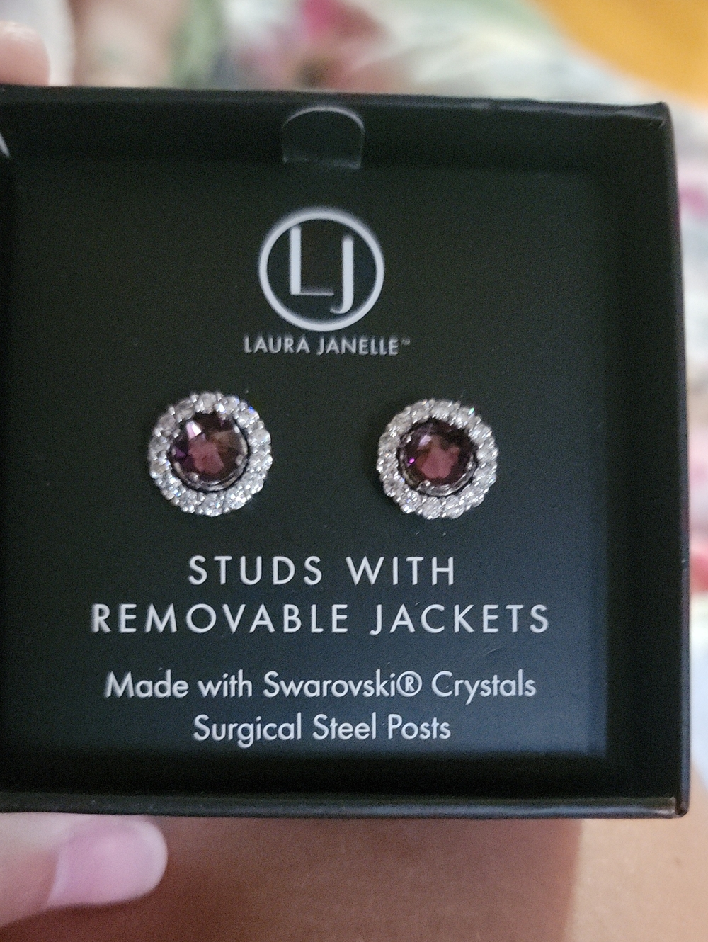 Purple Swarovski Crystal Stud Earrings with Removable Jackets